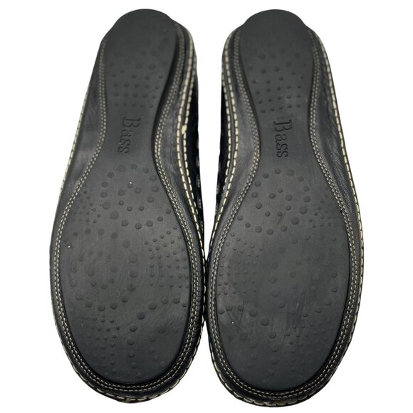 Bass Size 10 Black Leather Slip-On Flats Woven Detail Rubber Sole Comfortable - Picture 6 of 11
